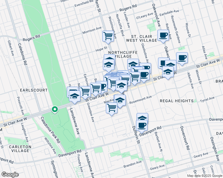 map of restaurants, bars, coffee shops, grocery stores, and more near in Toronto
