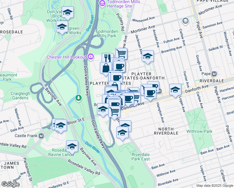 map of restaurants, bars, coffee shops, grocery stores, and more near in Toronto