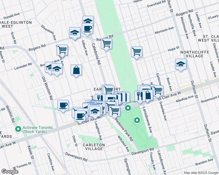 map of restaurants, bars, coffee shops, grocery stores, and more near 18 Norman Avenue in Toronto