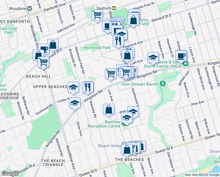 map of restaurants, bars, coffee shops, grocery stores, and more near in Toronto