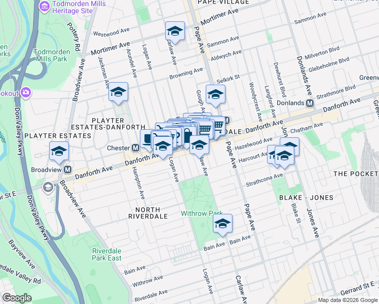 map of restaurants, bars, coffee shops, grocery stores, and more near in Toronto