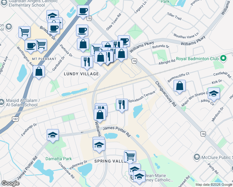 map of restaurants, bars, coffee shops, grocery stores, and more near 141 Crystal Glen Crescent in Brampton