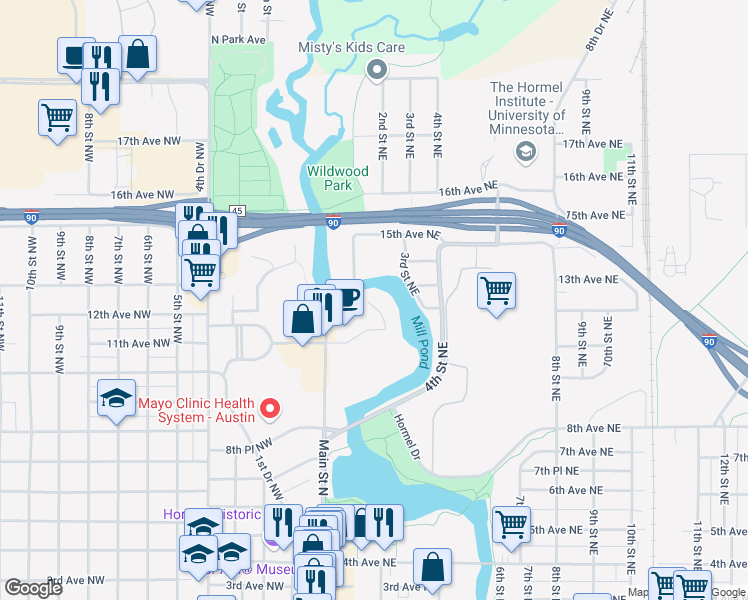 map of restaurants, bars, coffee shops, grocery stores, and more near 1230 2nd Drive Northeast in Austin