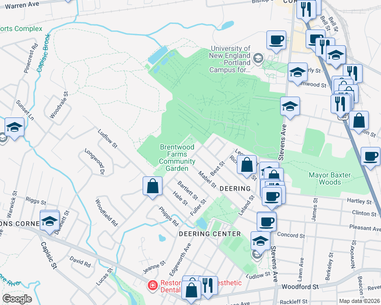 map of restaurants, bars, coffee shops, grocery stores, and more near 98 Hamblet Avenue in Portland