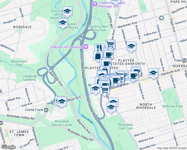 map of restaurants, bars, coffee shops, grocery stores, and more near in Toronto