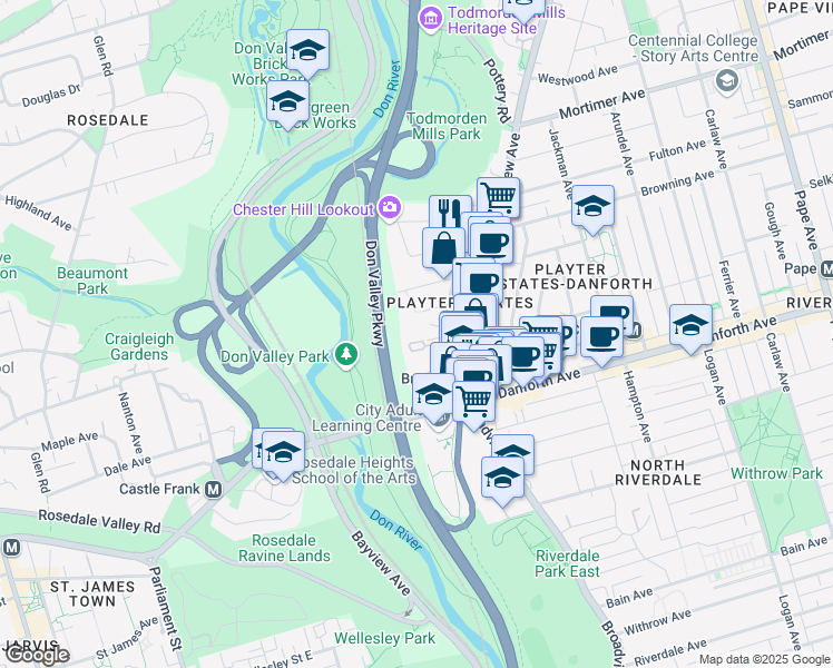 map of restaurants, bars, coffee shops, grocery stores, and more near in Toronto