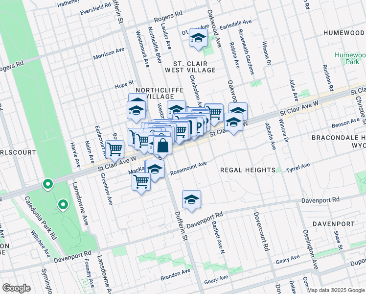 map of restaurants, bars, coffee shops, grocery stores, and more near in Toronto