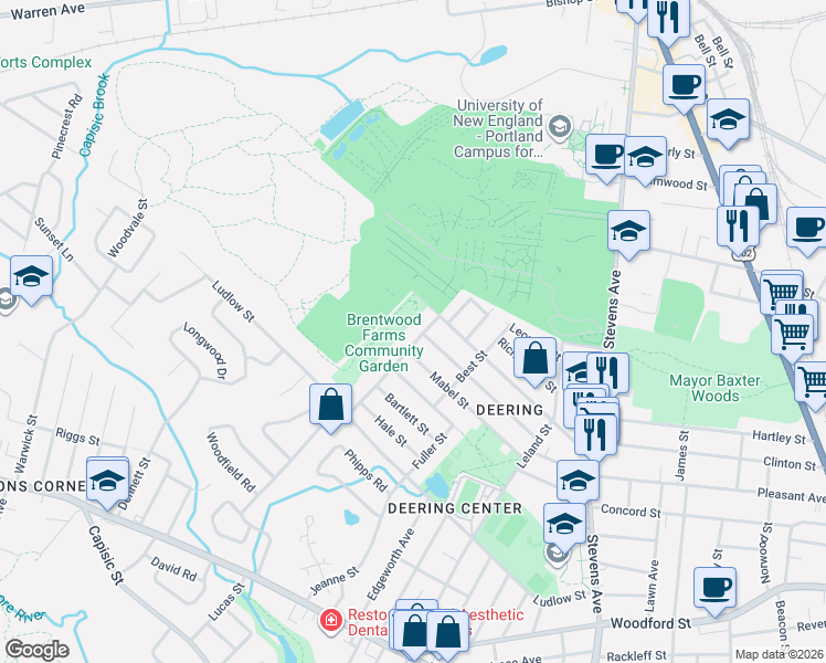 map of restaurants, bars, coffee shops, grocery stores, and more near 98 Hamblet Avenue in Portland