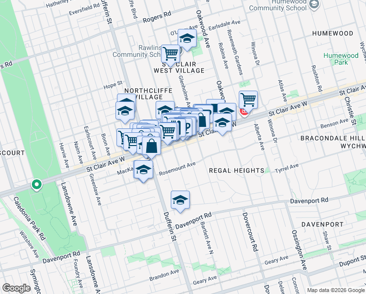 map of restaurants, bars, coffee shops, grocery stores, and more near 130 Lauder Avenue in Toronto