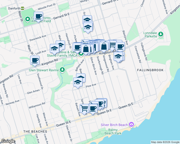 map of restaurants, bars, coffee shops, grocery stores, and more near in Toronto