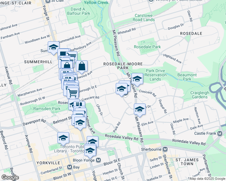 map of restaurants, bars, coffee shops, grocery stores, and more near in Toronto