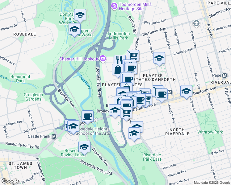 map of restaurants, bars, coffee shops, grocery stores, and more near in Toronto