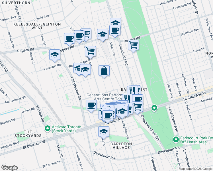 map of restaurants, bars, coffee shops, grocery stores, and more near 159 Blackthorn Avenue in Toronto