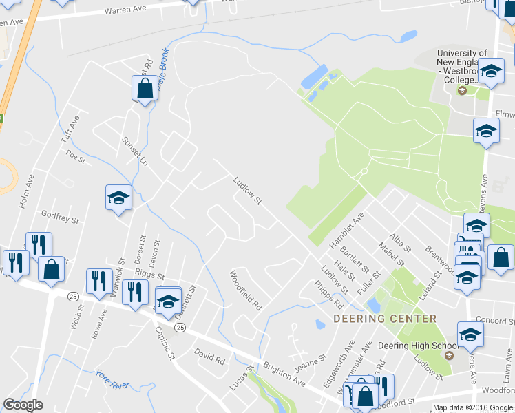 map of restaurants, bars, coffee shops, grocery stores, and more near 376 Ludlow Street in Portland