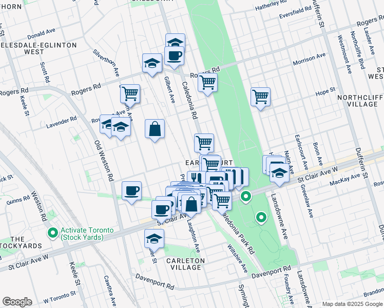 map of restaurants, bars, coffee shops, grocery stores, and more near in Toronto