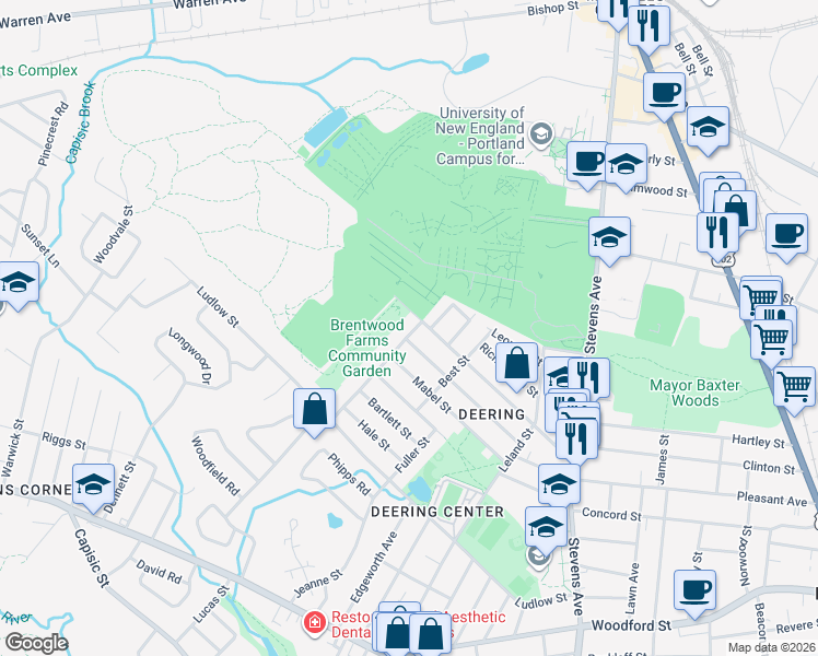 map of restaurants, bars, coffee shops, grocery stores, and more near 98 Hamblet Avenue in Portland