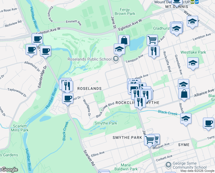 map of restaurants, bars, coffee shops, grocery stores, and more near in Toronto