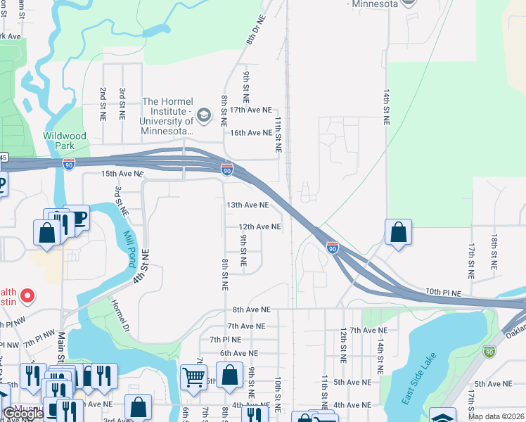 map of restaurants, bars, coffee shops, grocery stores, and more near 1120 13th Avenue Northeast in Austin
