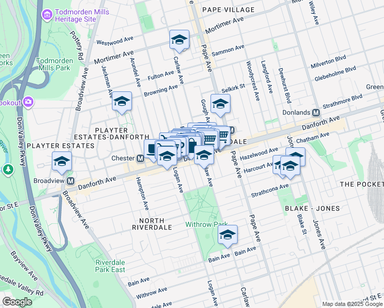 map of restaurants, bars, coffee shops, grocery stores, and more near 528 Danforth Avenue in Toronto