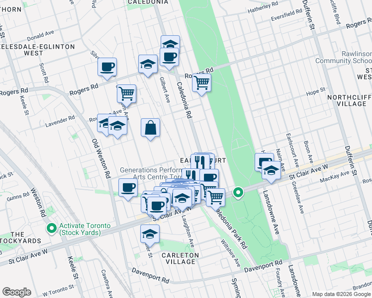map of restaurants, bars, coffee shops, grocery stores, and more near in Toronto