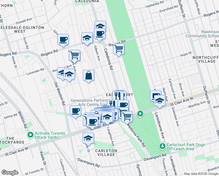 map of restaurants, bars, coffee shops, grocery stores, and more near 37 Gilbert Avenue in Toronto