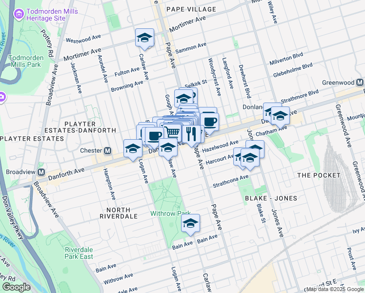 map of restaurants, bars, coffee shops, grocery stores, and more near in Toronto