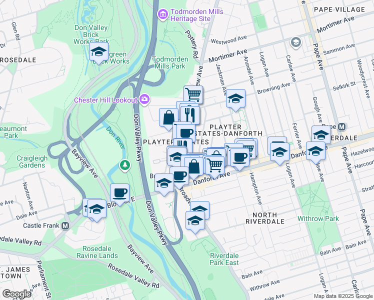 map of restaurants, bars, coffee shops, grocery stores, and more near in Toronto
