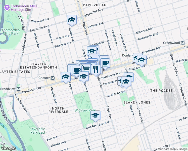 map of restaurants, bars, coffee shops, grocery stores, and more near in Toronto