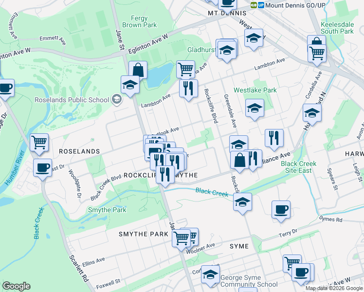 map of restaurants, bars, coffee shops, grocery stores, and more near 82 Beechwood Avenue in Toronto