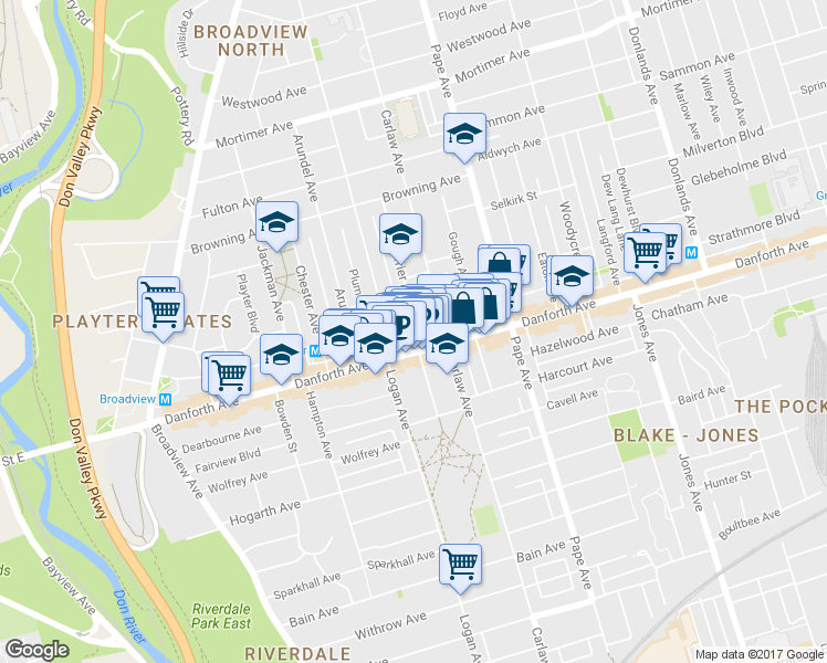 map of restaurants, bars, coffee shops, grocery stores, and more near 10 Ferrier Avenue in Toronto