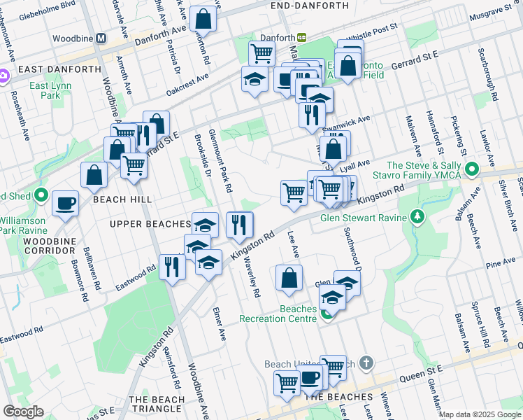 map of restaurants, bars, coffee shops, grocery stores, and more near in Toronto