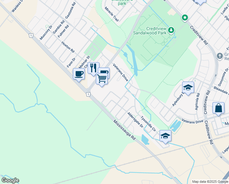 map of restaurants, bars, coffee shops, grocery stores, and more near in Brampton
