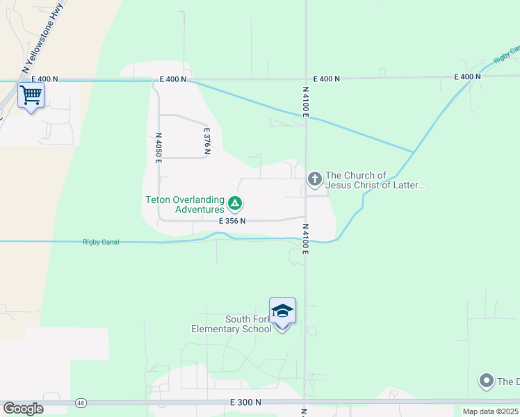 map of restaurants, bars, coffee shops, grocery stores, and more near 356 North in Rigby