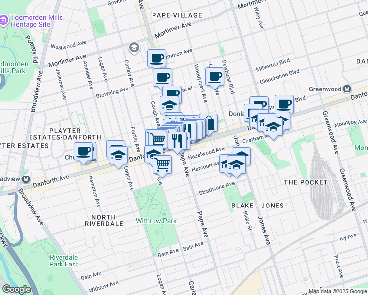 map of restaurants, bars, coffee shops, grocery stores, and more near in Toronto