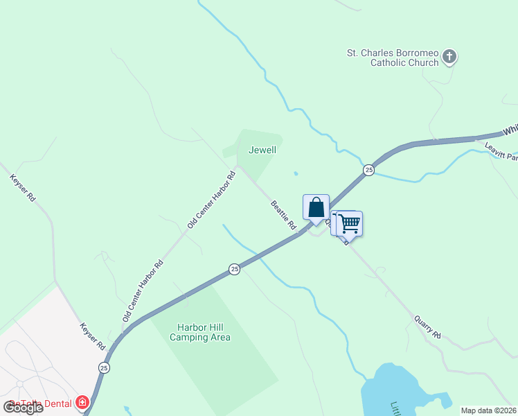 map of restaurants, bars, coffee shops, grocery stores, and more near 3 Beattie Road in Meredith