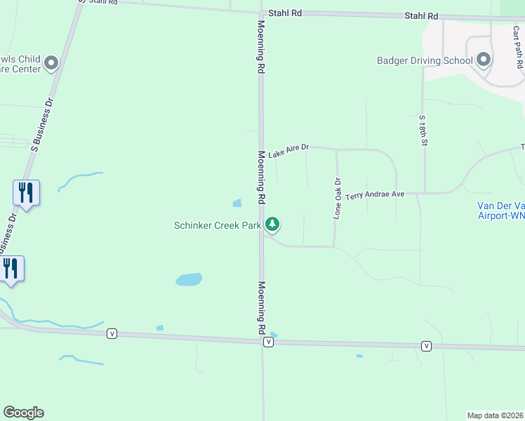 map of restaurants, bars, coffee shops, grocery stores, and more near 6505 Moenning Road in Sheboygan