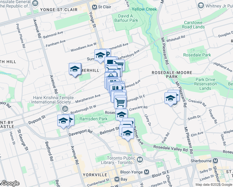 map of restaurants, bars, coffee shops, grocery stores, and more near in Toronto