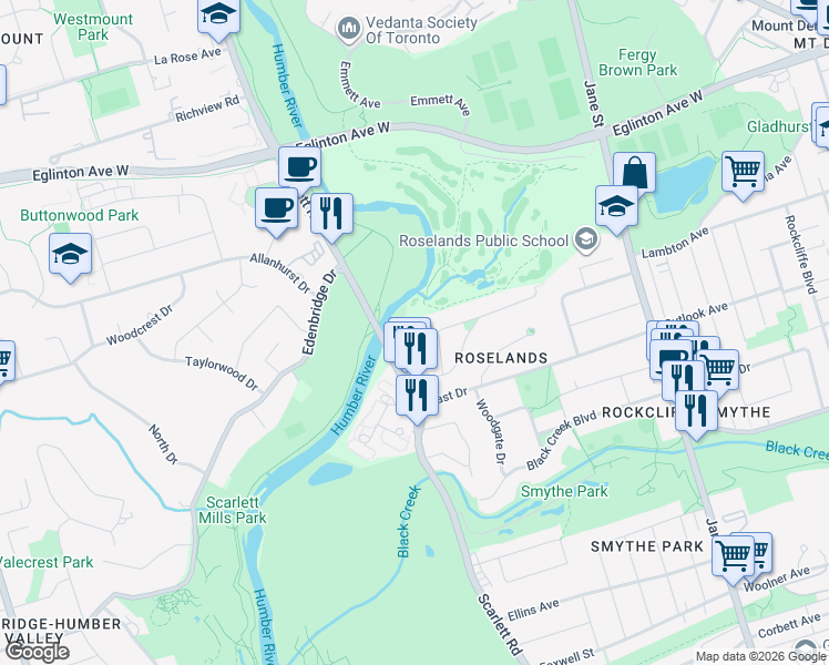 map of restaurants, bars, coffee shops, grocery stores, and more near in Toronto