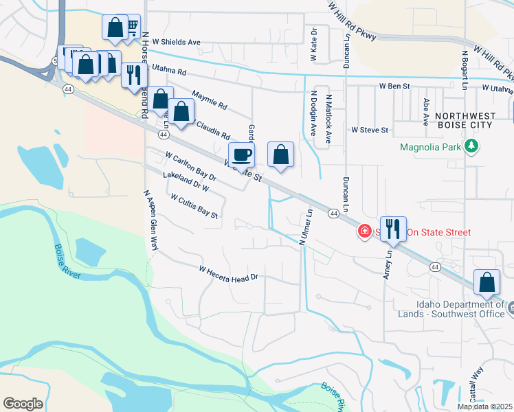 map of restaurants, bars, coffee shops, grocery stores, and more near 9995 West State Street in Boise