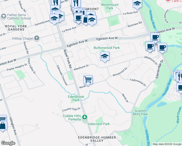 map of restaurants, bars, coffee shops, grocery stores, and more near 52 Courtsfield Crescent in Toronto