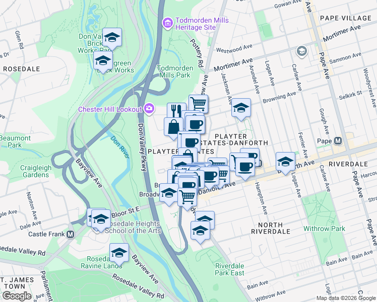 map of restaurants, bars, coffee shops, grocery stores, and more near in Toronto
