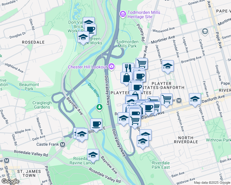 map of restaurants, bars, coffee shops, grocery stores, and more near in Toronto