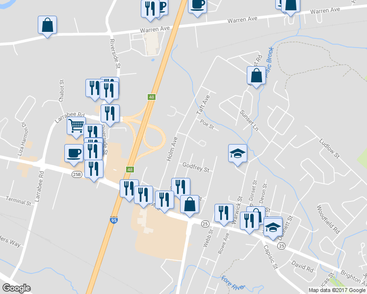 map of restaurants, bars, coffee shops, grocery stores, and more near Taft Avenue in Portland