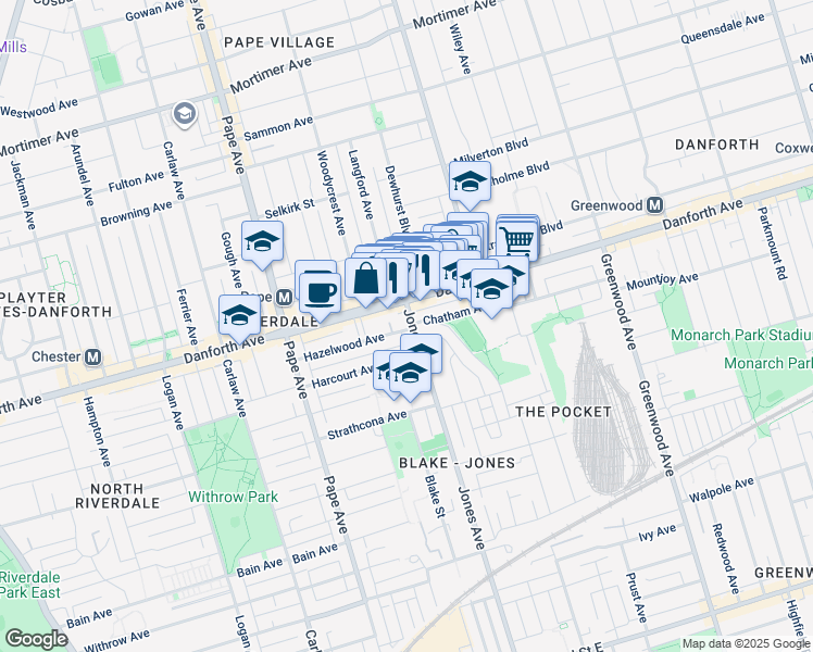 map of restaurants, bars, coffee shops, grocery stores, and more near in Toronto