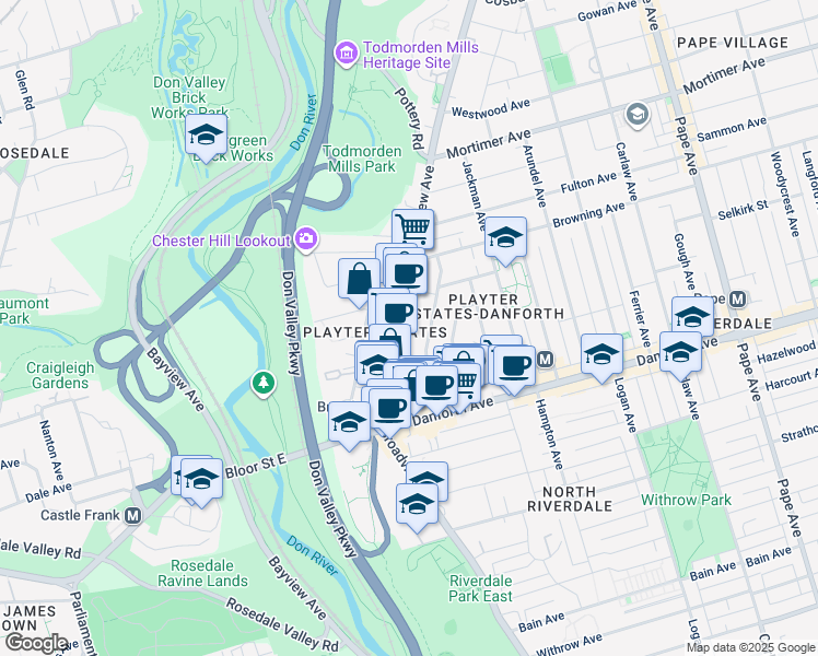 map of restaurants, bars, coffee shops, grocery stores, and more near in Toronto