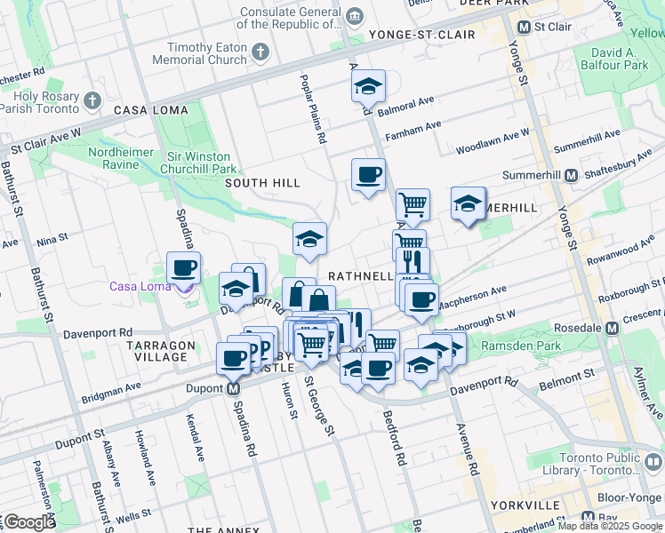 map of restaurants, bars, coffee shops, grocery stores, and more near in Toronto