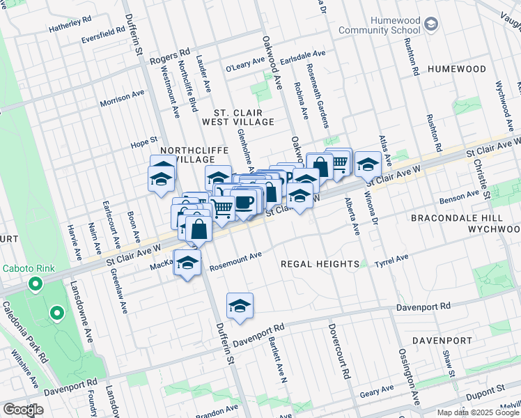 map of restaurants, bars, coffee shops, grocery stores, and more near 1026 Saint Clair Avenue West in Toronto
