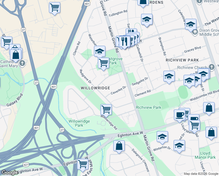 map of restaurants, bars, coffee shops, grocery stores, and more near in Toronto