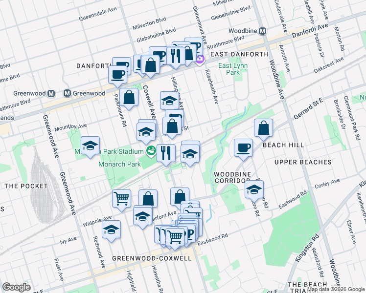 map of restaurants, bars, coffee shops, grocery stores, and more near 33 Coatsworth Crescent in Toronto