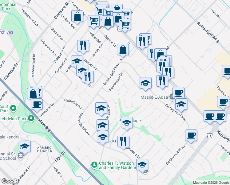 map of restaurants, bars, coffee shops, grocery stores, and more near 5 Norval Crescent in Brampton